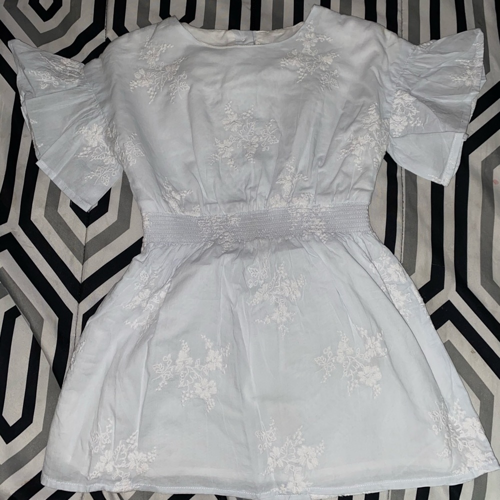 Blue Skies Floral Embroidery Smocked Waist